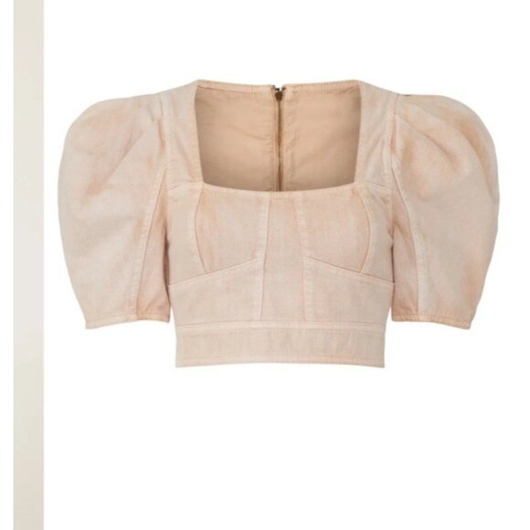 Ulla Johnson Renee Puff Sleeve Crop Top Pink Linen Blend Blouse Women’s Size 10 - Picture 2 of 12